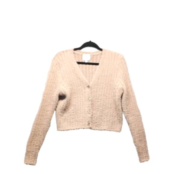 🍑PINK ROSE Women Sweater Fuzzy Cardigan Pullover Fall Solid Taupe Casual XS(0-2 - Picture 1 of 16